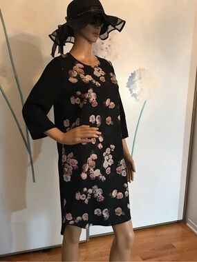 twik Black Midi Dress with Blush Floral Print